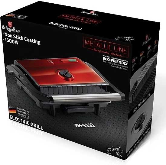Berlingerhaus Elektrický kontaktní gril s nepřilnavým povrchem Burgundy Metallic Line BH-9060
