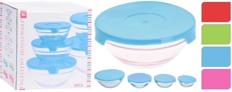 Excellent Sada misek s víkem sklo-plast 5 ks zelená KO-CC2200050zele