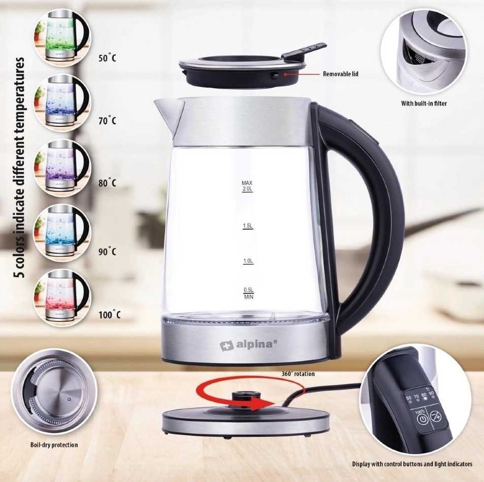 Alpina Rychlovarná konvice skleněná 2200WED-247334