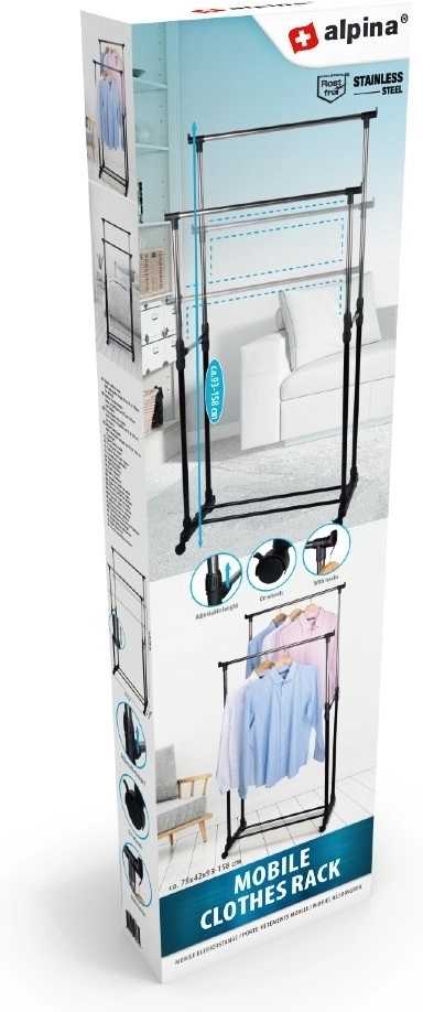 Alpina Věšák na oblečení pojízdný dvojitýED-226581