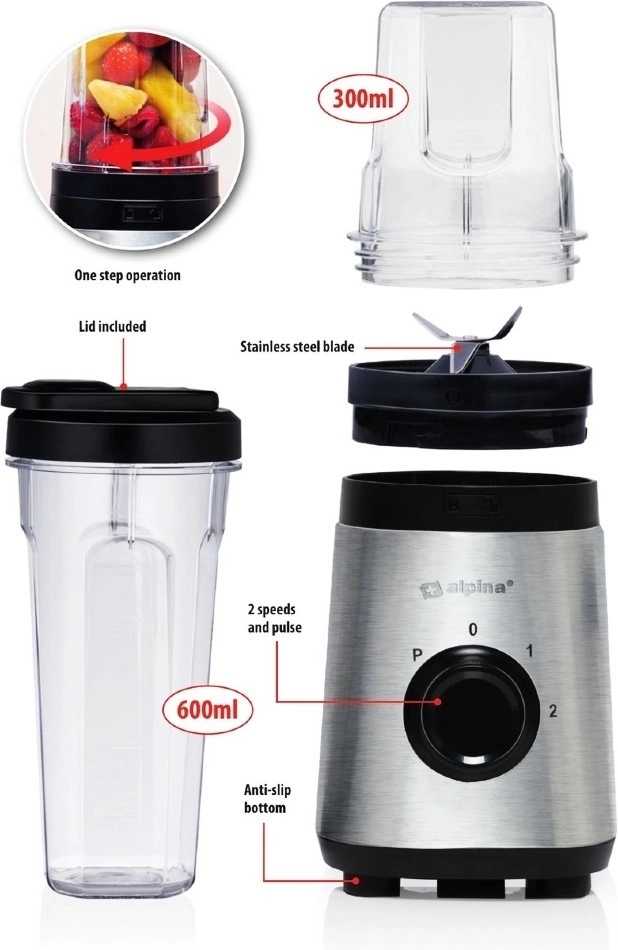 Alpina Smoothie mixér nerez ocel + dvě lahve 320WED-247354