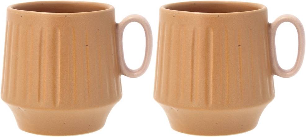 Villa Collection Rýhovaný kameninový hrnek s ouškem Styles 0,3l (2ks) Amber/Rose