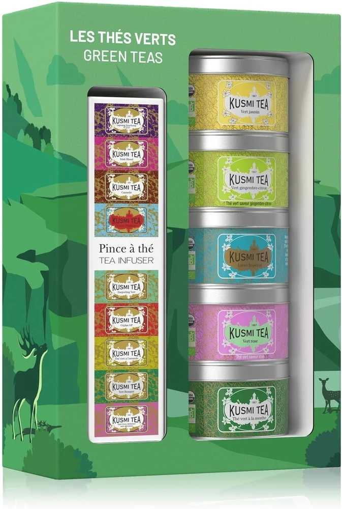 Kusmi Tea Organic Green Teas set 5ti miniatur se sítkem 100g