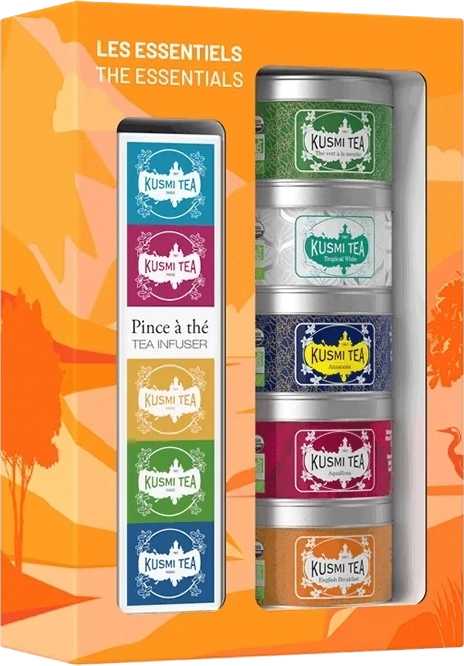 Kusmi Tea Organic Essential Teas set 5ti miniatur se sítkem 100g