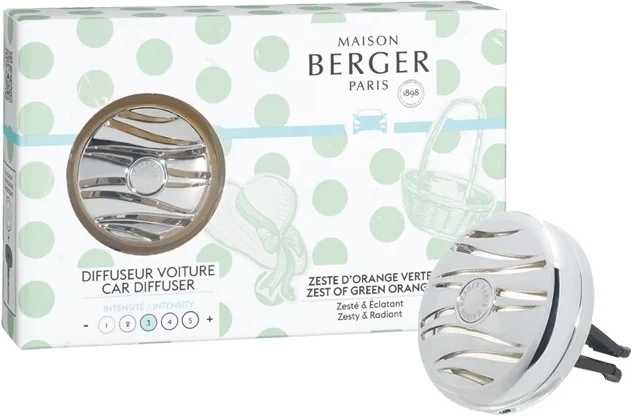 Maison Berger Paris BERGER CAR difuzér do auta Dolce s náplní Zest of Green Orange/Zelená pomerančová kůra stříbrný