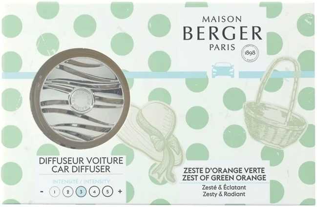 Maison Berger Paris BERGER CAR difuzér do auta Dolce s náplní Zest of Green Orange/Zelená pomerančová kůra stříbrný