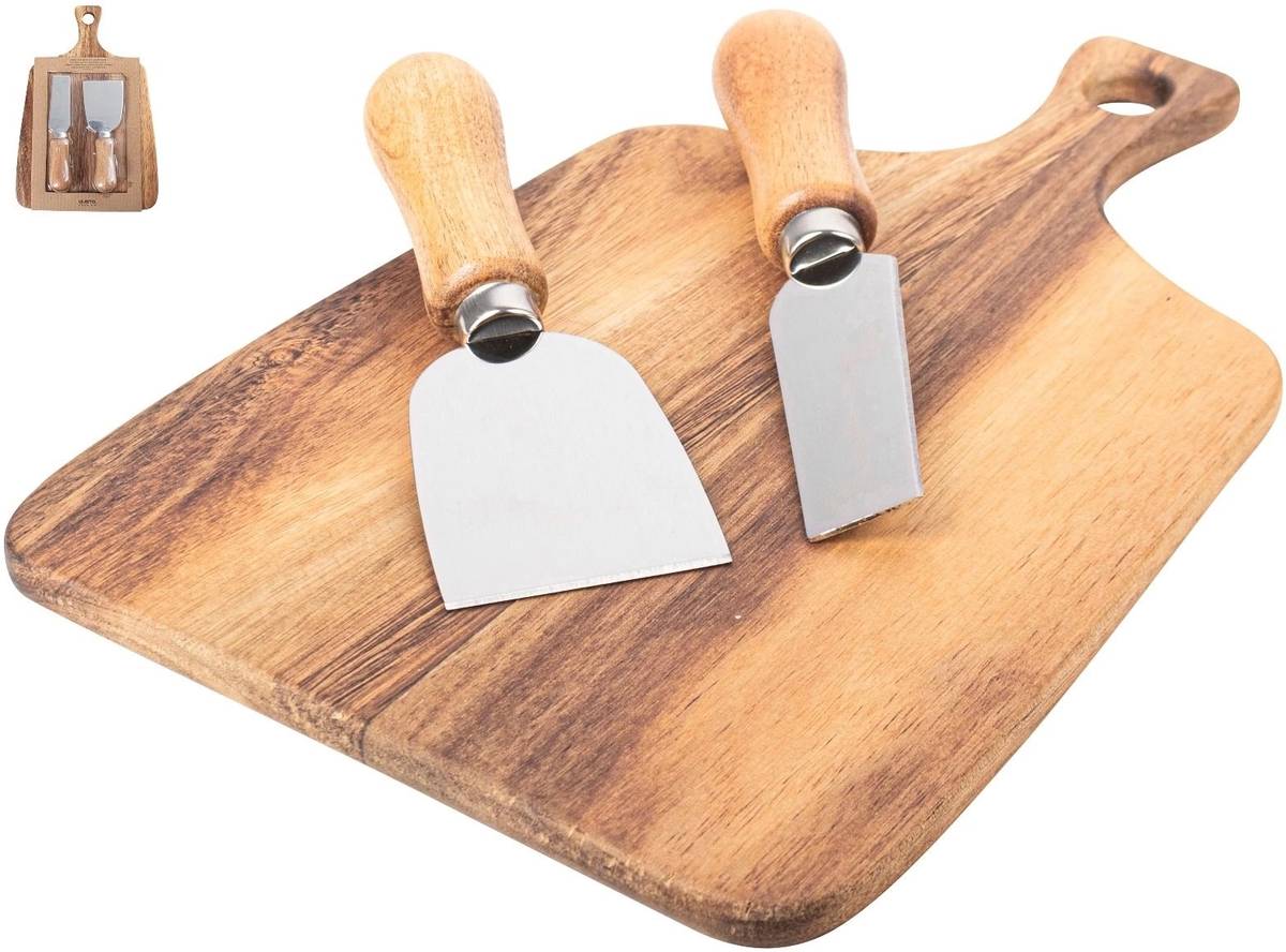 Gusta Servírovací podnos z akácie se 2 noži na sýr