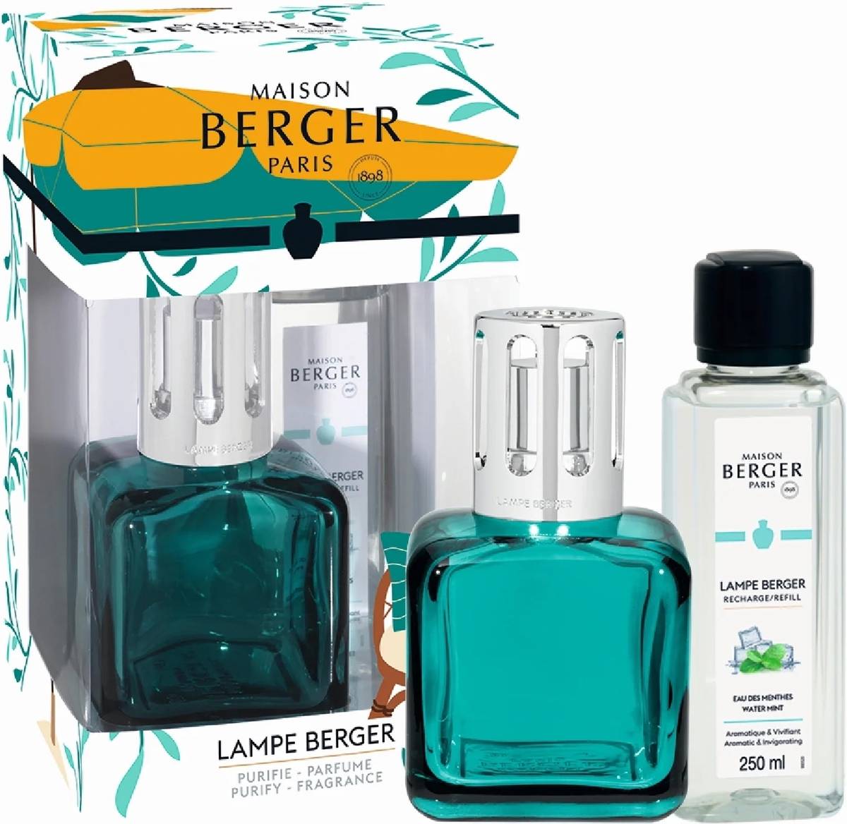 Maison Berger Paris Dárková sada: katalytická lampa Glacon, zelená + Voda z máty, 250 ml