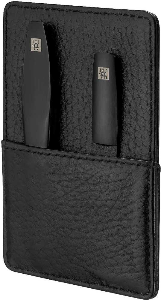 Zwilling Pánská manikúra Premium Black s nůžkami, černá kůže, 3 ks