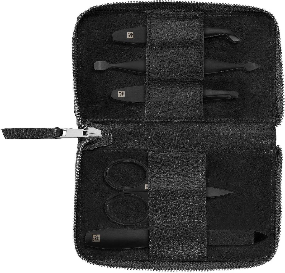 Zwilling Pánská manikúra Premium Black s nůžkami, čená kůže, 5 ks