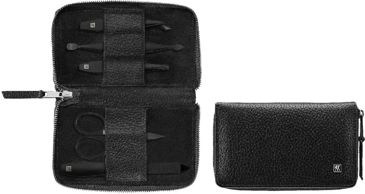 Zwilling Pánská manikúra Premium Black s nůžkami, čená kůže, 5 ks