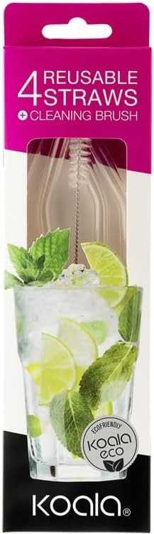 Koala Opakovaně použitelná zakřivená skleněná brčka, 4 ks