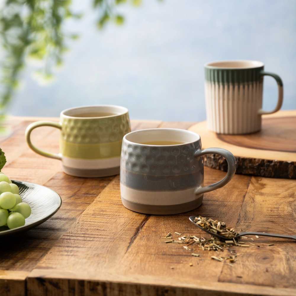 Mikasa Kameninový hrnek Green Textured, 410 ml