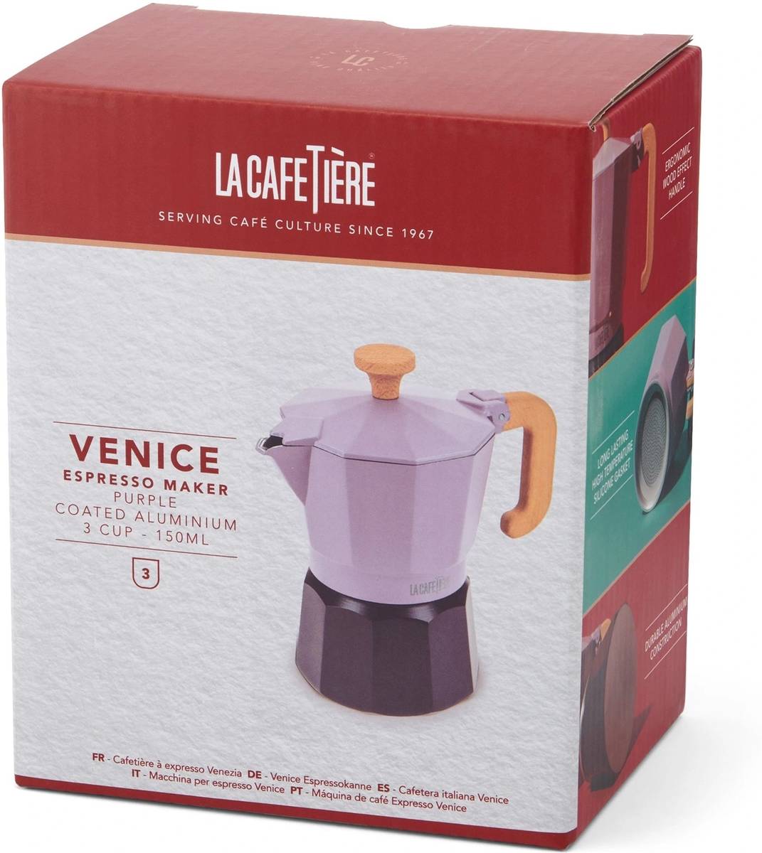 La Cafetière Venice Moka konvička na espresso, fialová, pro 3 šálků