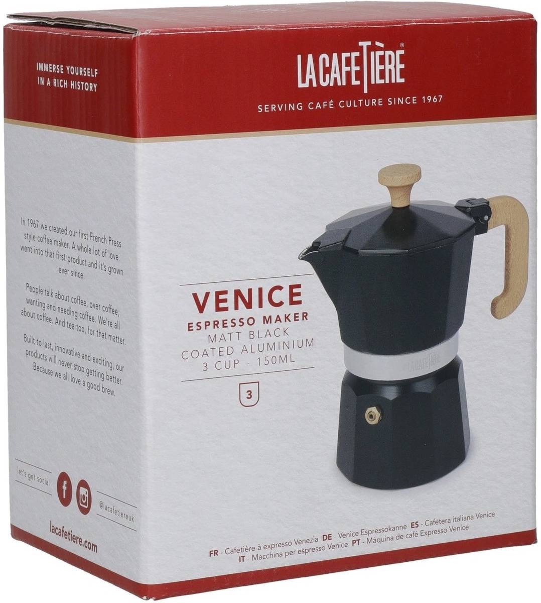 La Cafetière Venice Moka konvička, černá, pro 3 šálků