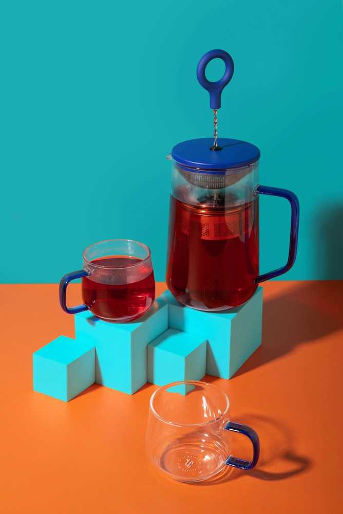La Cafetière Gyro Skleněný konvice na čaj, s rotujícím infuzérem, modrá, 1.25 l