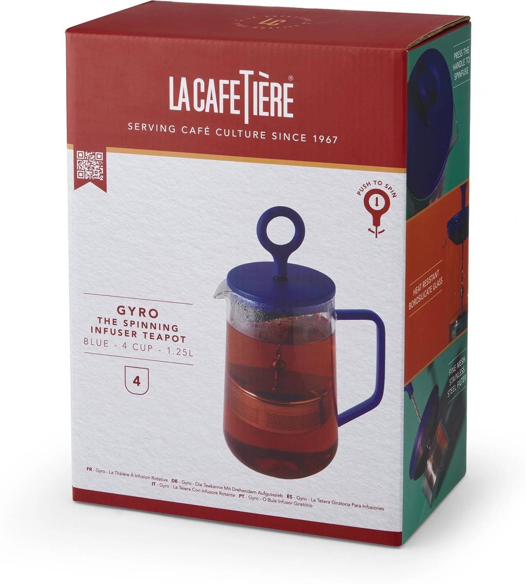 La Cafetière Gyro Skleněný konvice na čaj, s rotujícím infuzérem, modrá, 1.25 l