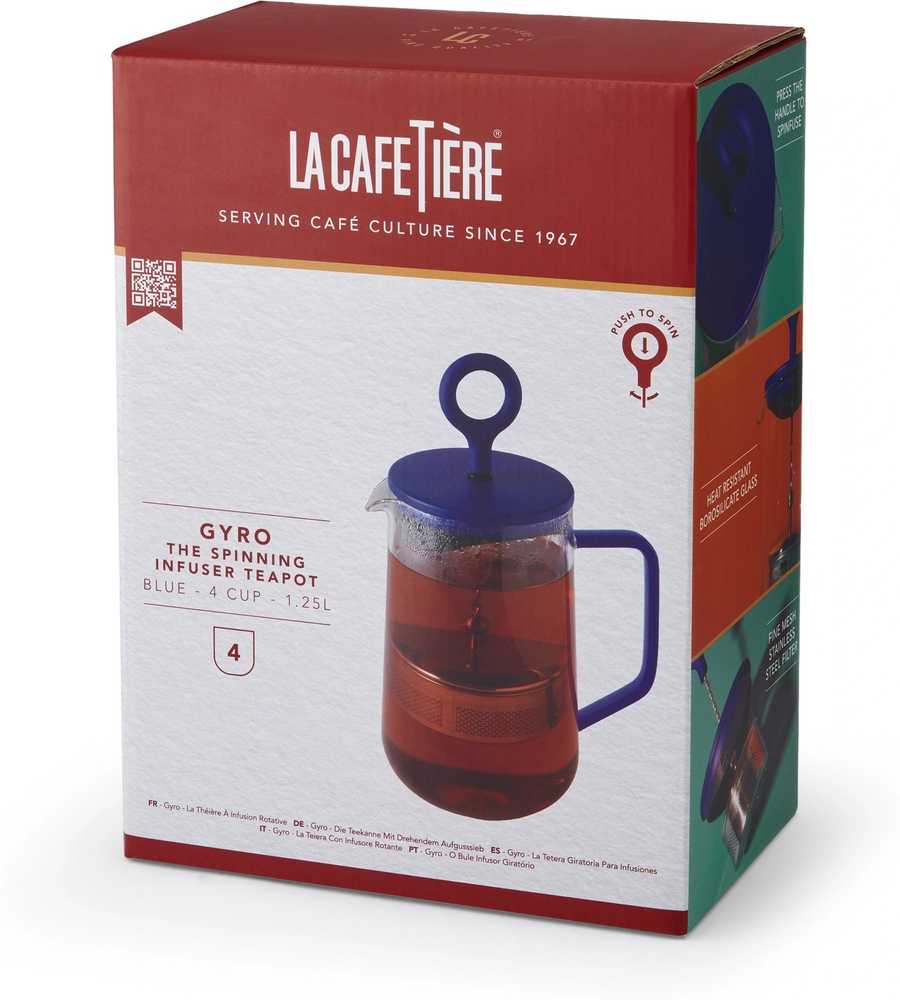 La Cafetière Gyro Skleněný konvice na čaj, s rotujícím infuzérem, modrá, 1.25 l