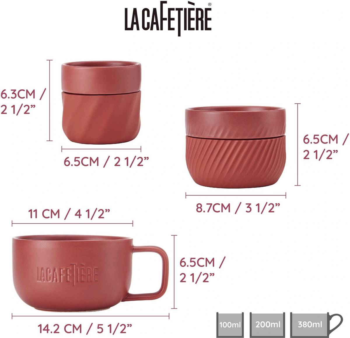 La Cafetière Sada hrnků, červená, 3 ks