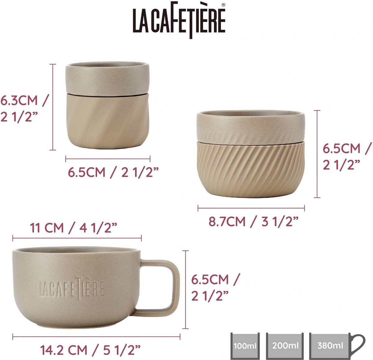 La Cafetière Sada hrnků, béžová, 3 ks