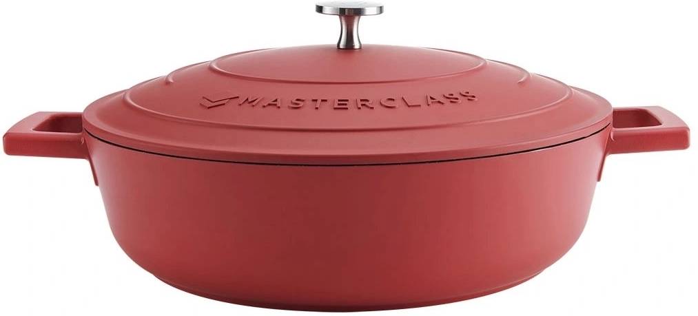 MasterClass Nízký kastrol z litého hliníku, červená, 28 cm