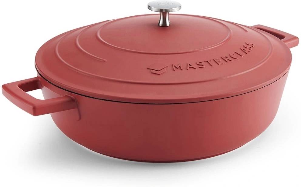 MasterClass Nízký kastrol z litého hliníku, červená, 28 cm