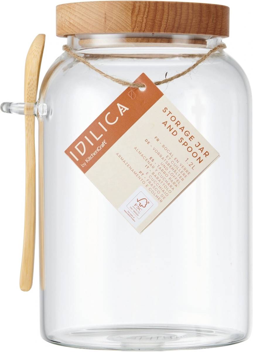 Idilica Skleněná dóza na potraviny se lžičkou, 1.2 l