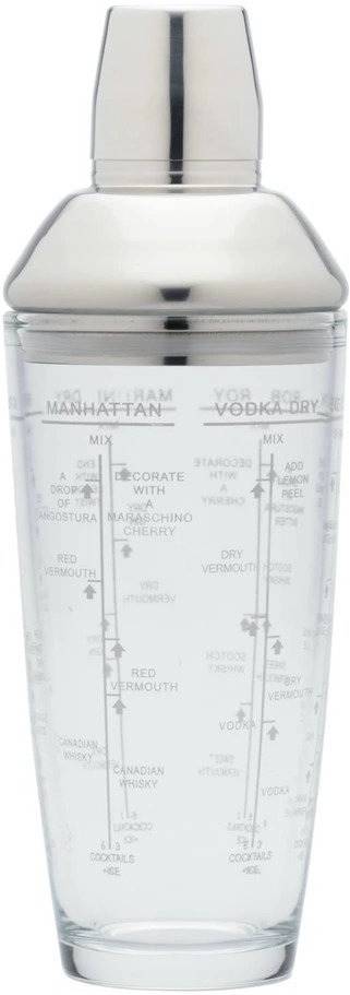 BarCraft Skleněný shaker s recepty na koktejly, 700 ml