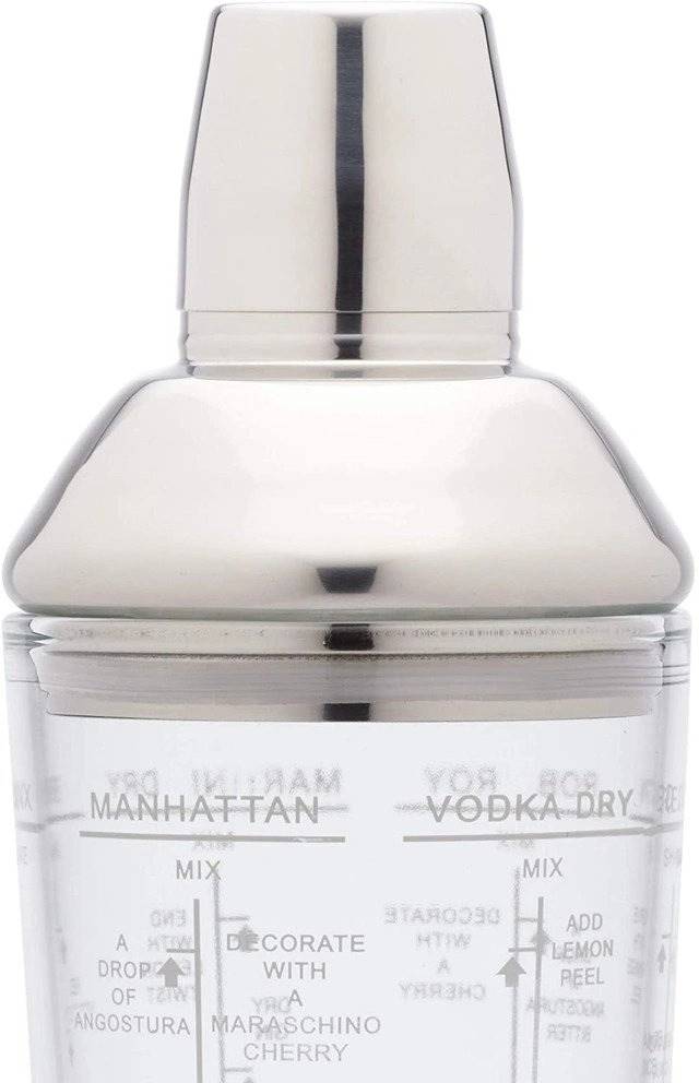BarCraft Skleněný shaker s recepty na koktejly, 700 ml