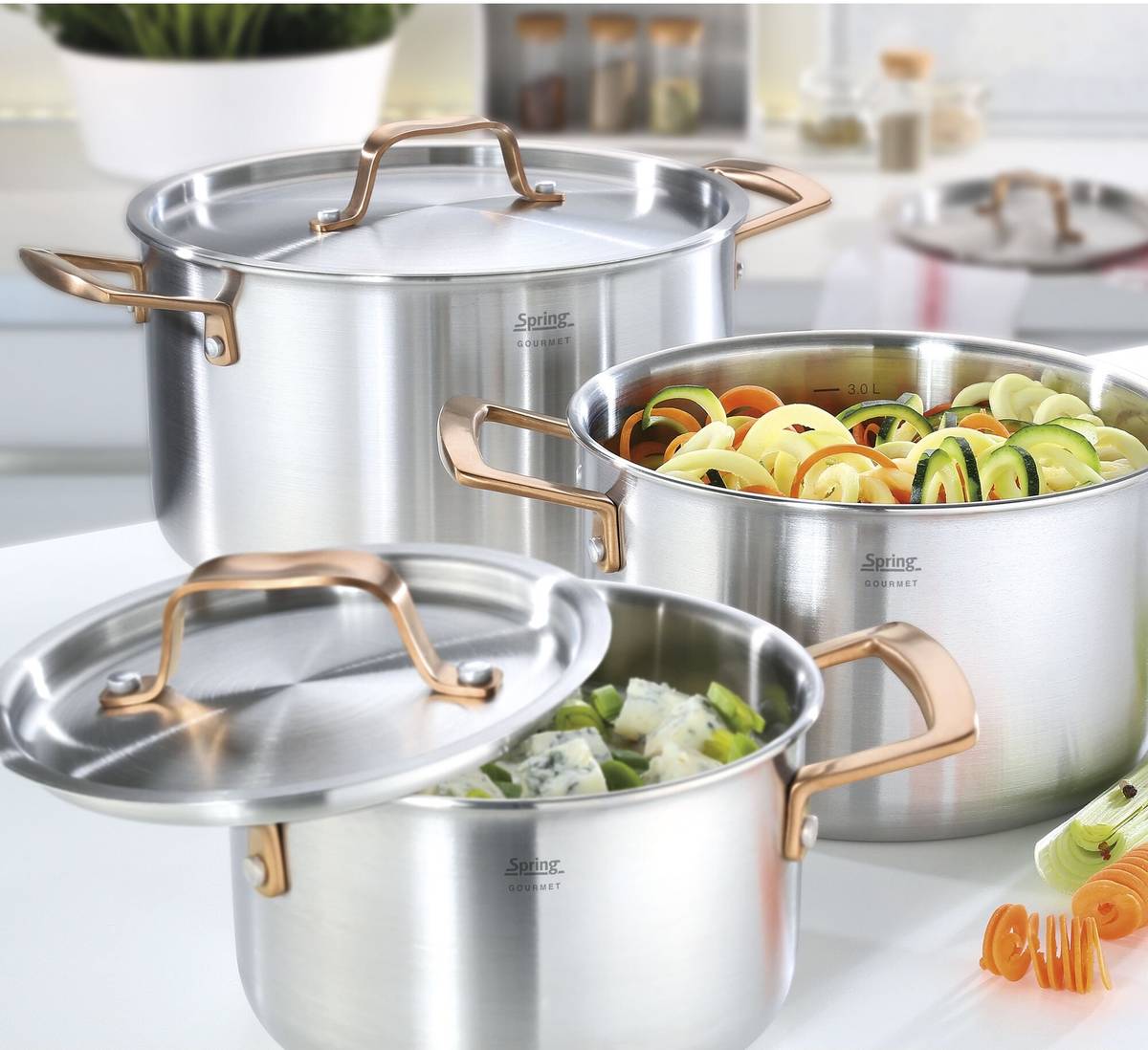 Spring Hrnec s poklicí Gourmet, 24 cm, růžovozlatá