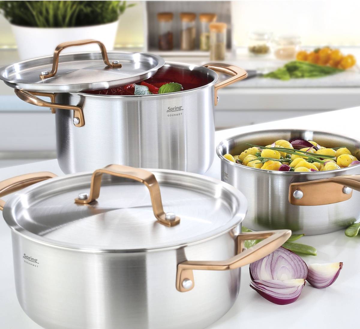 Spring Hrnec s poklicí Gourmet, 24 cm, růžovozlatá