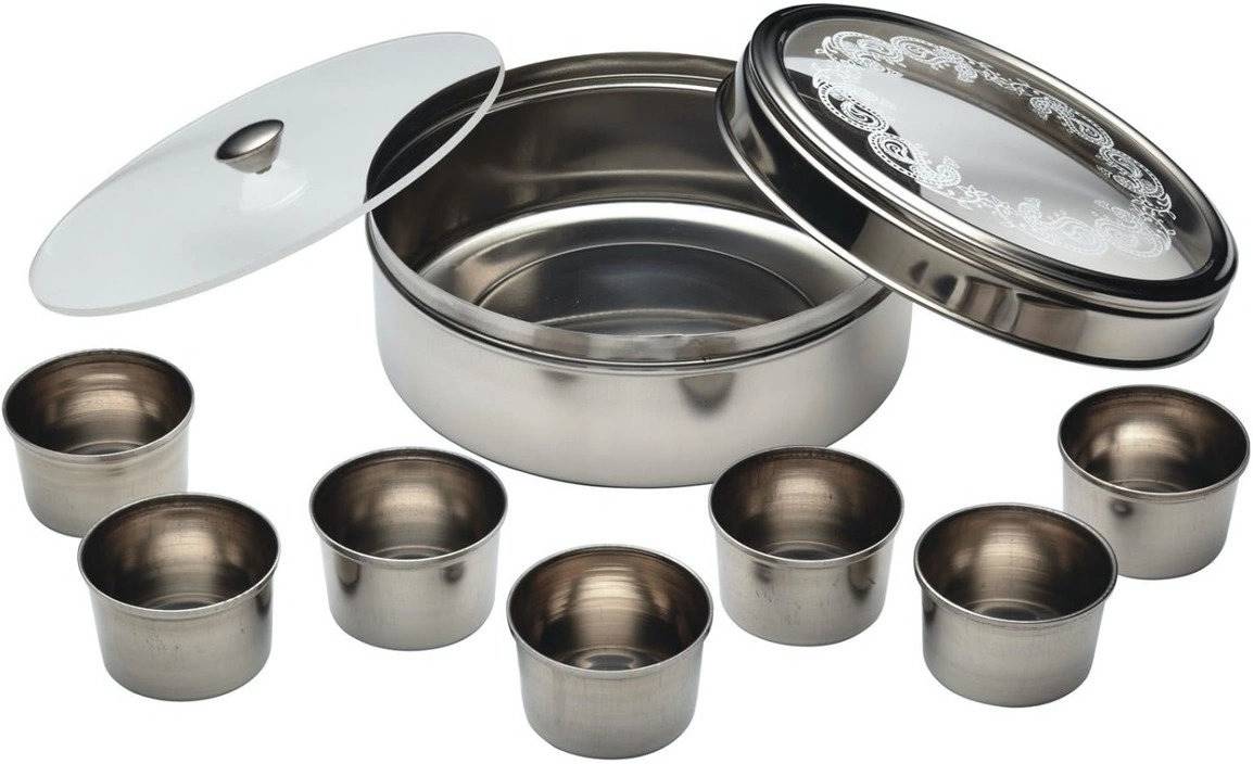 KitchenCraft World of Flavours Indická nerezová dóza na koření Masala Dabba, 17 cm
