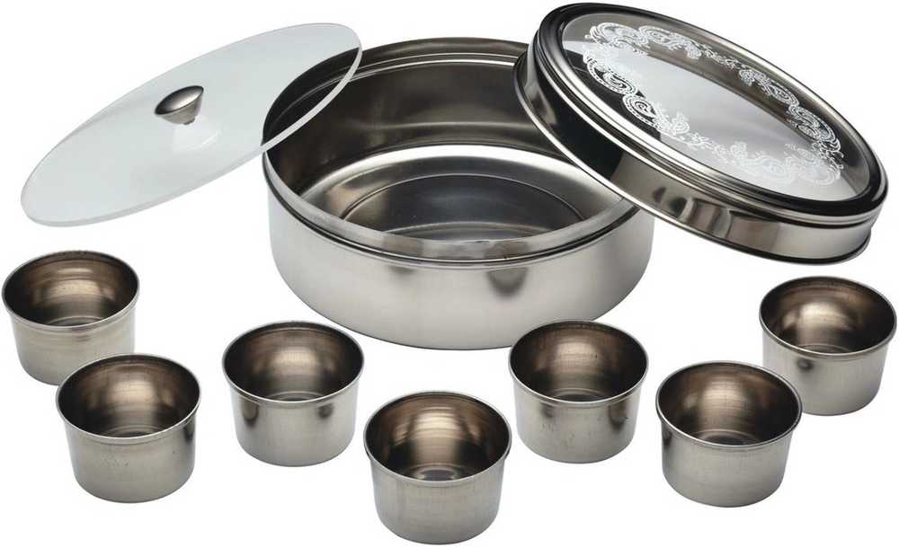 KitchenCraft World of Flavours Indická nerezová dóza na koření Masala Dabba, 17 cm