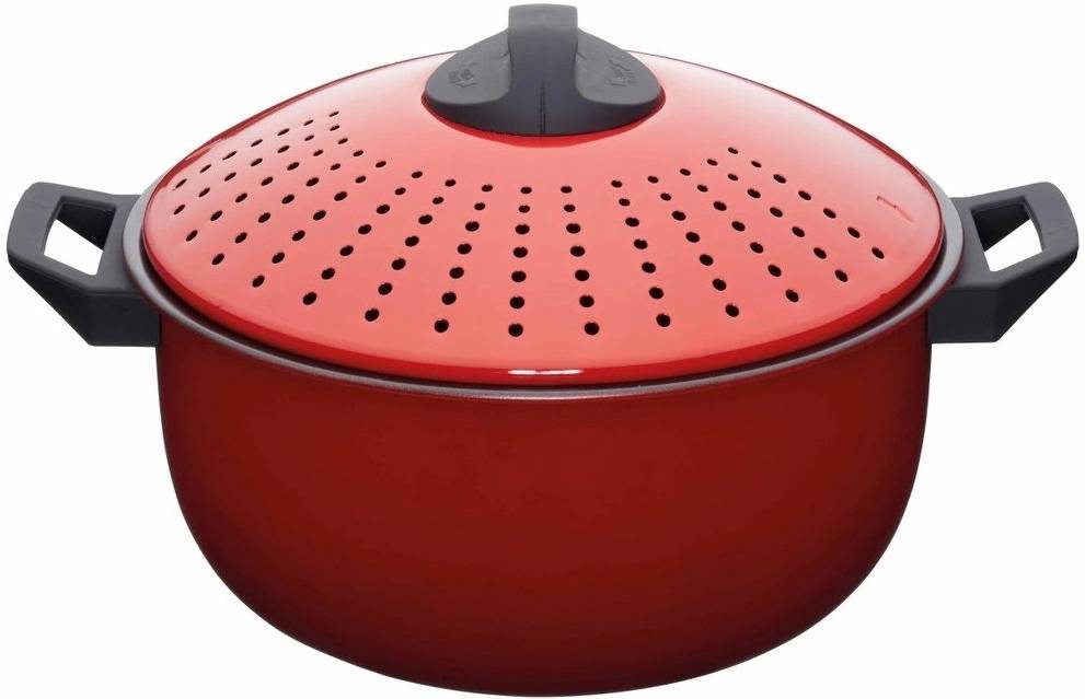 KitchenCraft World of Flavours Hrnec na těstoviny s nepřilnavým povrchem, 4 l, červená