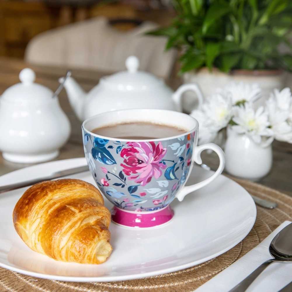 KitchenCraft Set of Four Šálek na nožce Grey Floral, 400 ml