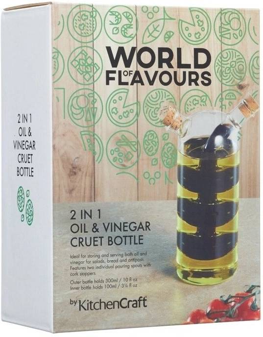 KitchenCraft World of Flavours Skleněná láhev na olej a ocet, 300 ml / 100 ml