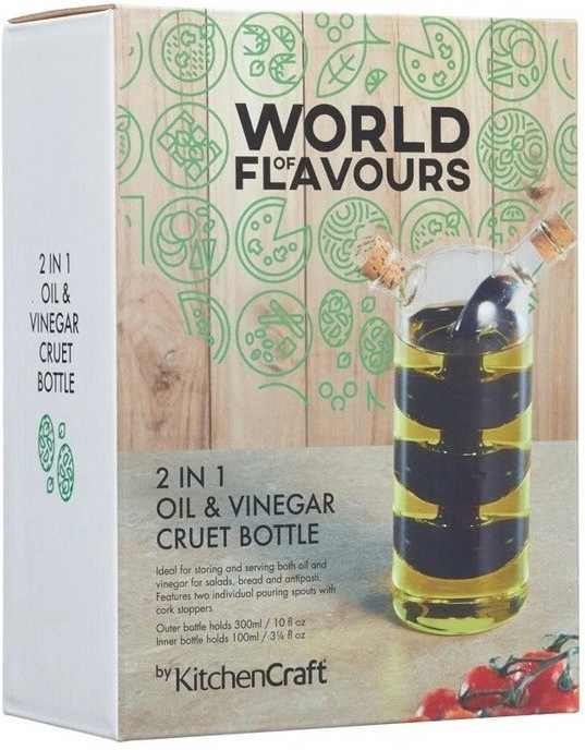 KitchenCraft World of Flavours Skleněná láhev na olej a ocet, 300 ml / 100 ml