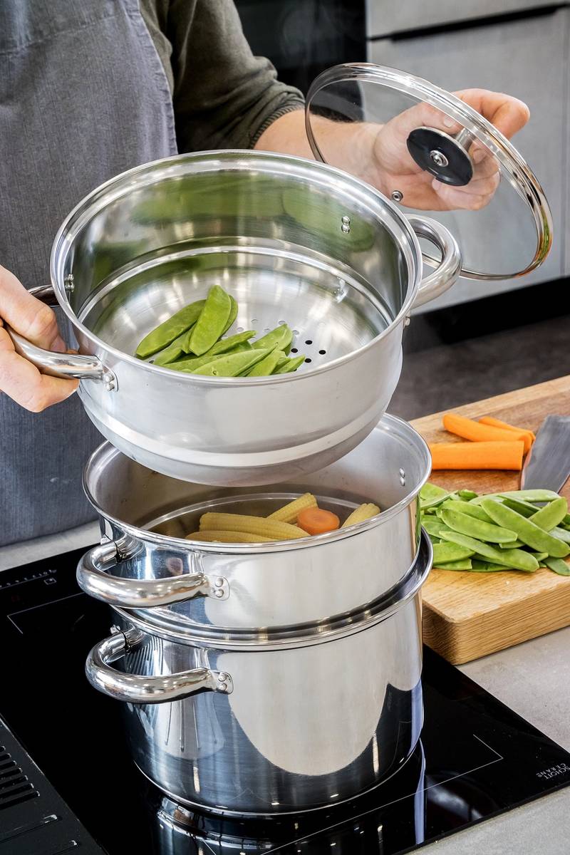 KitchenCraft Nerezový parní hrnec, se třemi úrovněmi, 22 cm