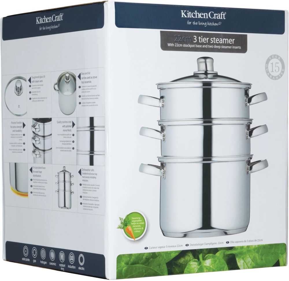 KitchenCraft Nerezový parní hrnec, se třemi úrovněmi, 22 cm