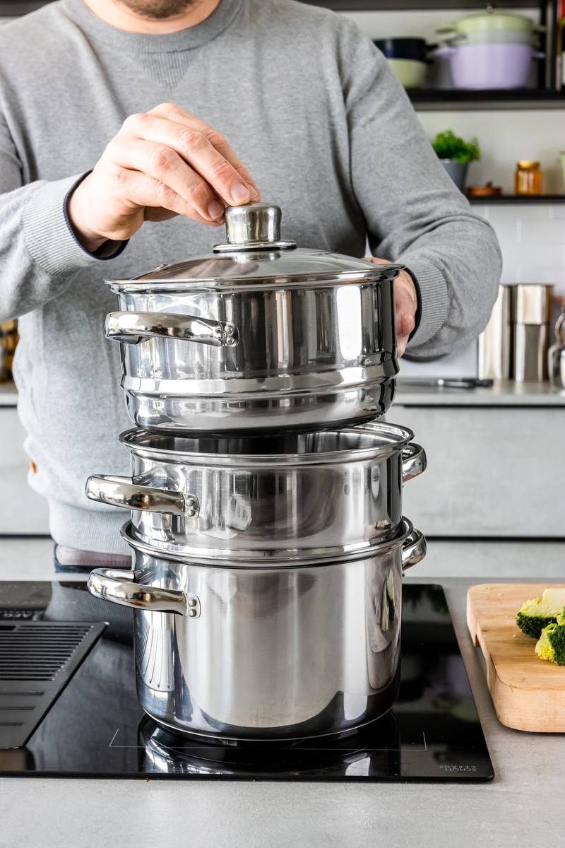 KitchenCraft Nerezový parní hrnec, se třemi úrovněmi, 18 cm
