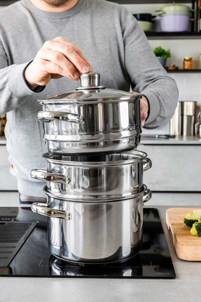KitchenCraft Nerezový parní hrnec, se třemi úrovněmi, 18 cm