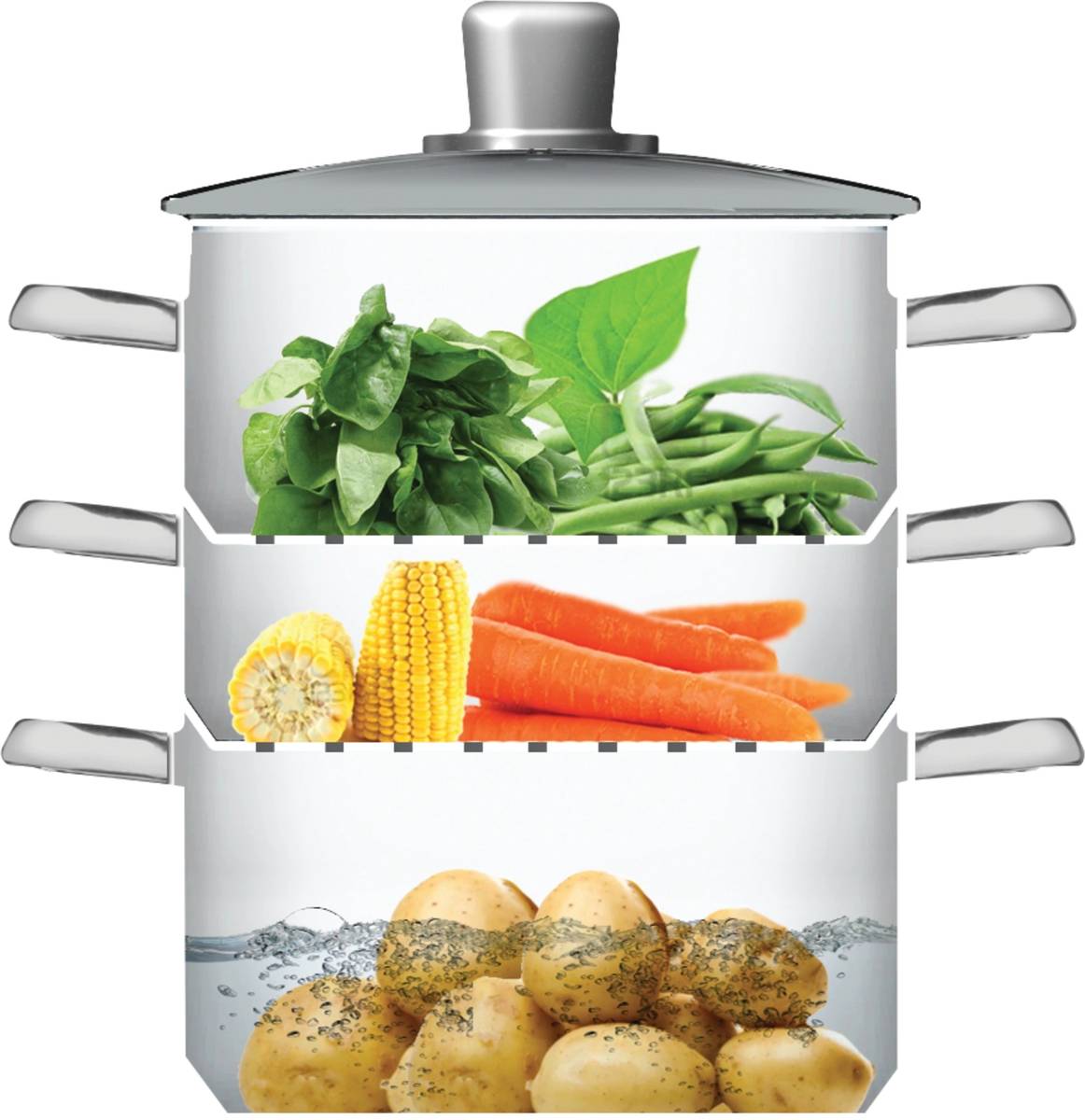 KitchenCraft Nerezový parní hrnec, se třemi úrovněmi, 16 cm