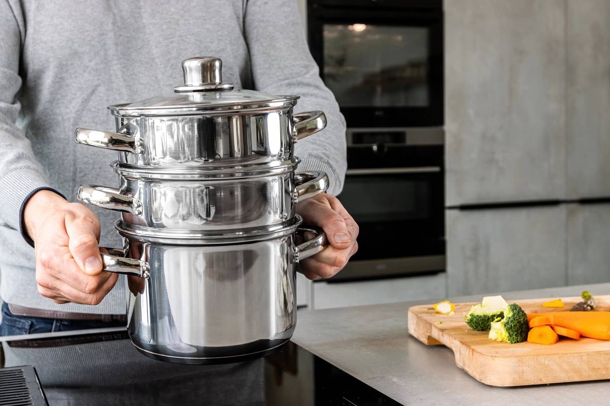KitchenCraft Nerezový parní hrnec, se třemi úrovněmi, 16 cm