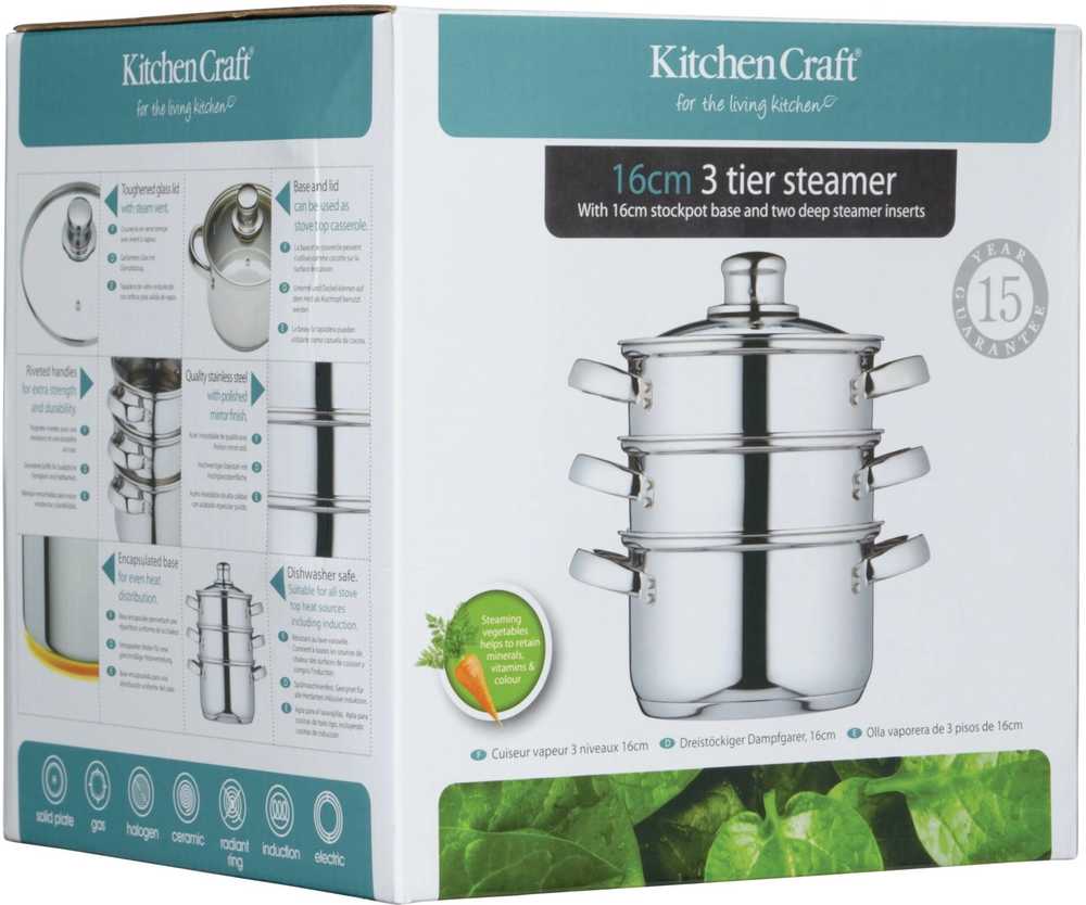 KitchenCraft Nerezový parní hrnec, se třemi úrovněmi, 16 cm
