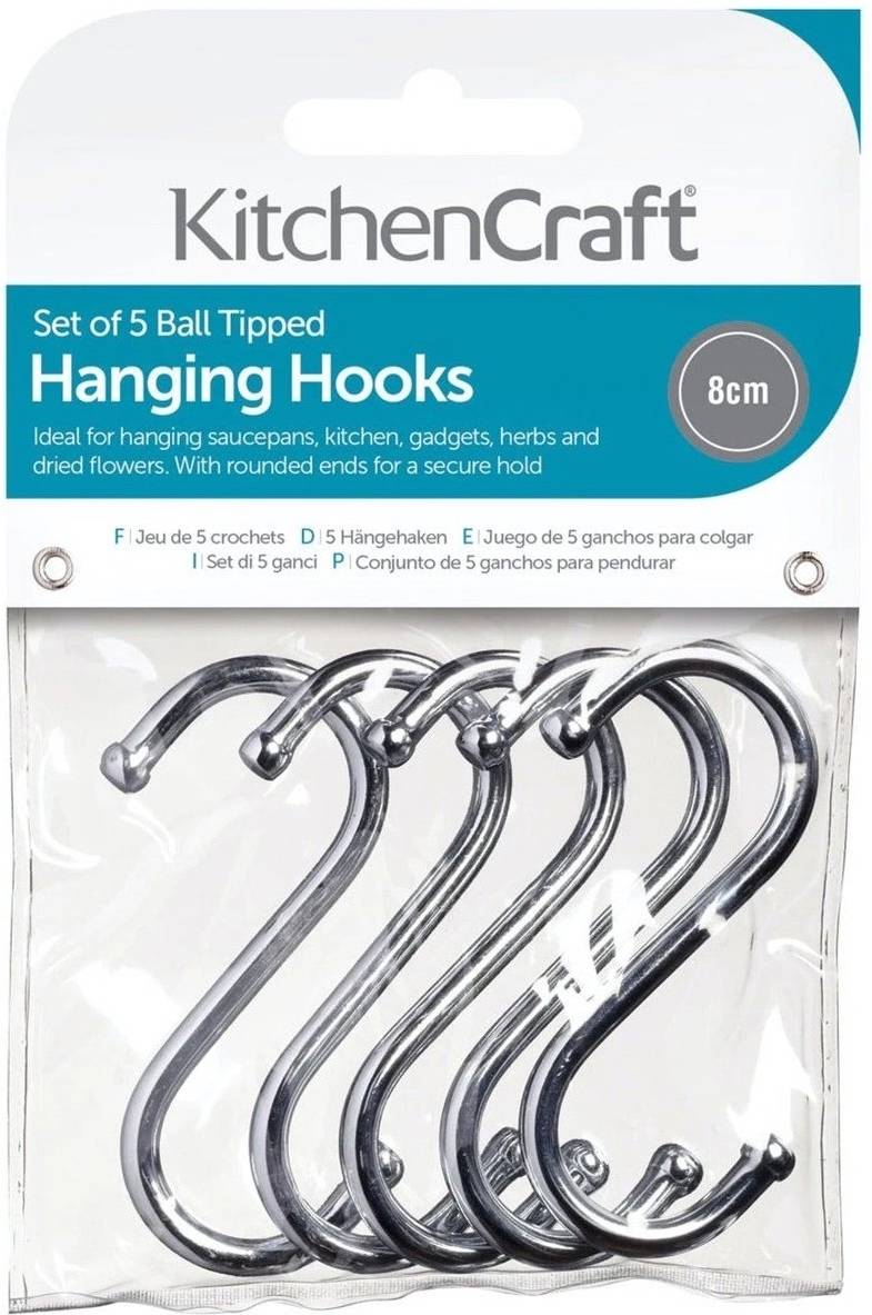 KitchenCraft Kovové pochromované háčky, 8 cm, 5 ks