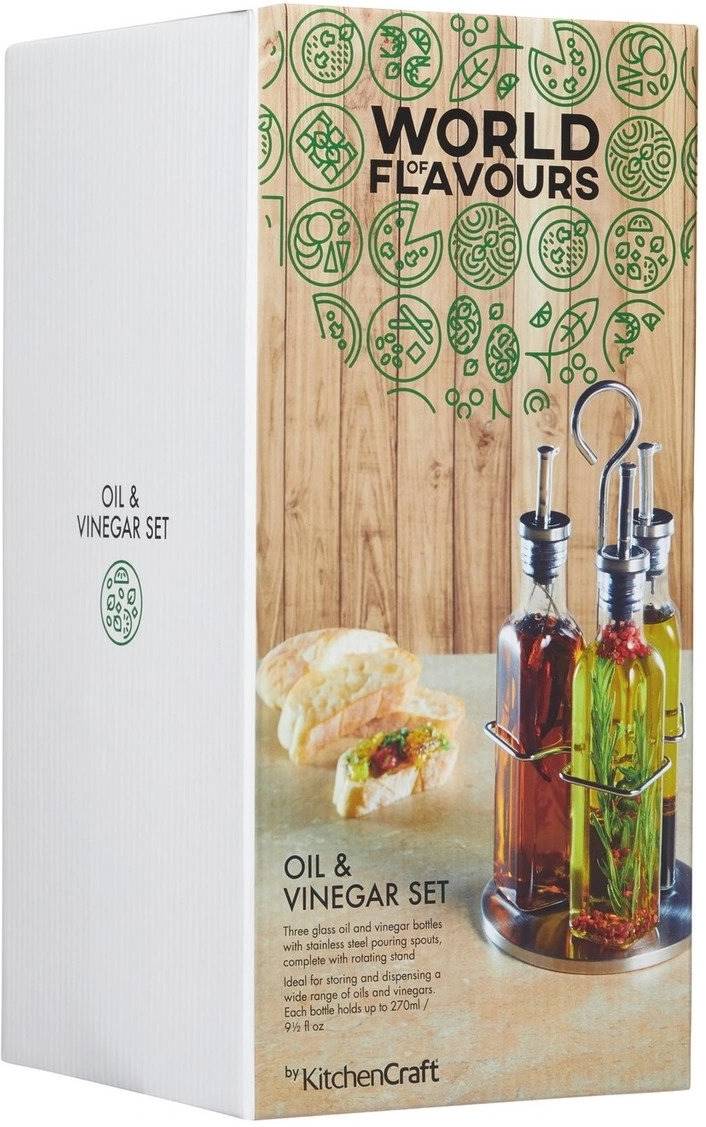 KitchenCraft World of Flavours Sada dóz na olej a ocet se stojánkem, 3 ks, 270 ml
