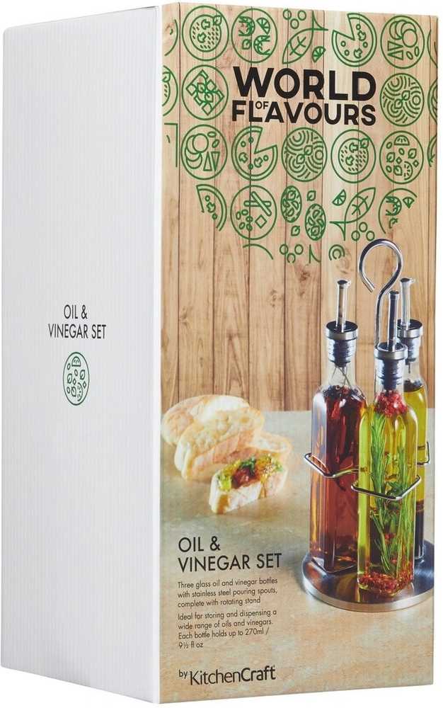 KitchenCraft World of Flavours Sada dóz na olej a ocet se stojánkem, 3 ks, 270 ml