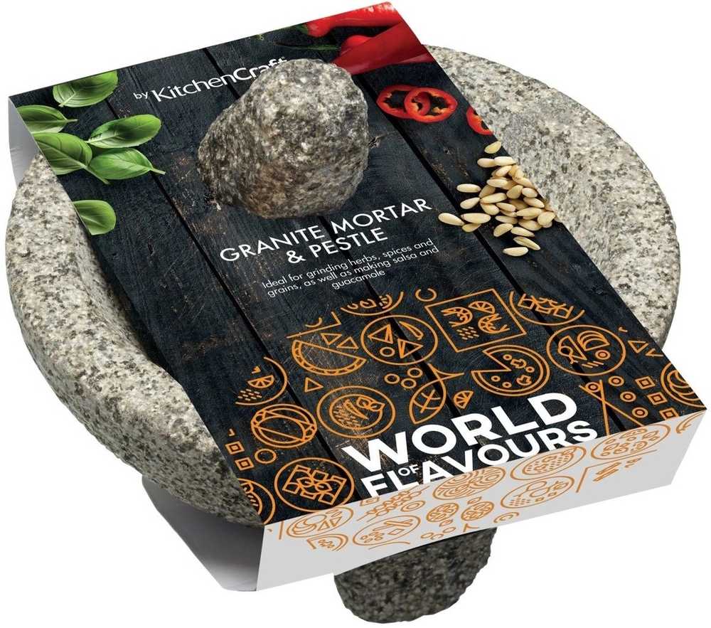 KitchenCraft World of Flavours Granitový hmoždíř s paličkou 20 x 10 cm