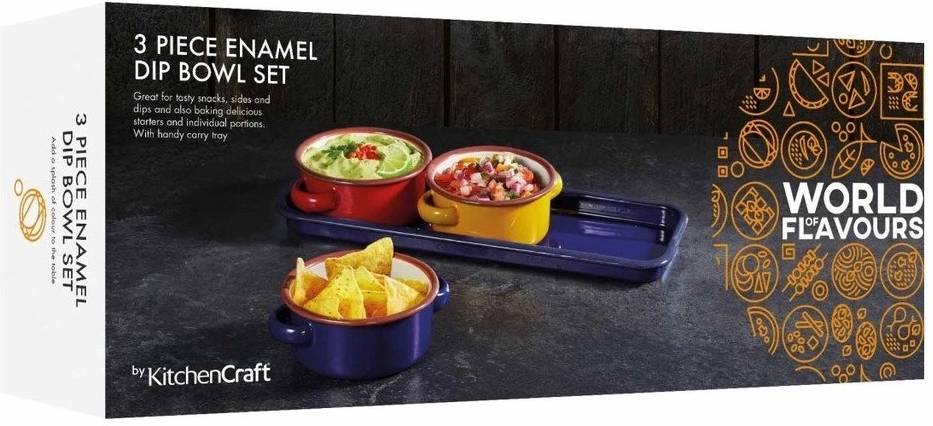 KitchenCraft World of Flavours Sada smaltovaných misek na dipy, 3 ks