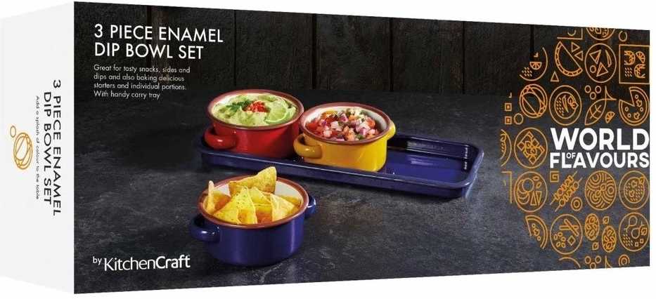 KitchenCraft World of Flavours Sada smaltovaných misek na dipy, 3 ks